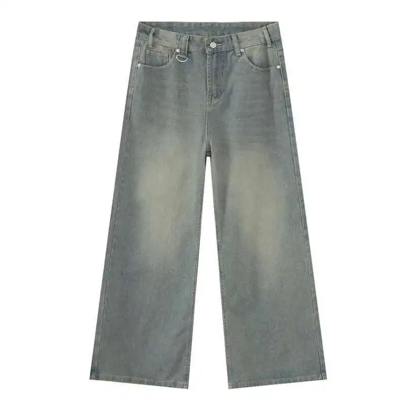 Retro Washed Wide-Leg Denim Trousers
