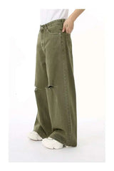 Men's Green Loose-Fit Straight-Leg Jeans