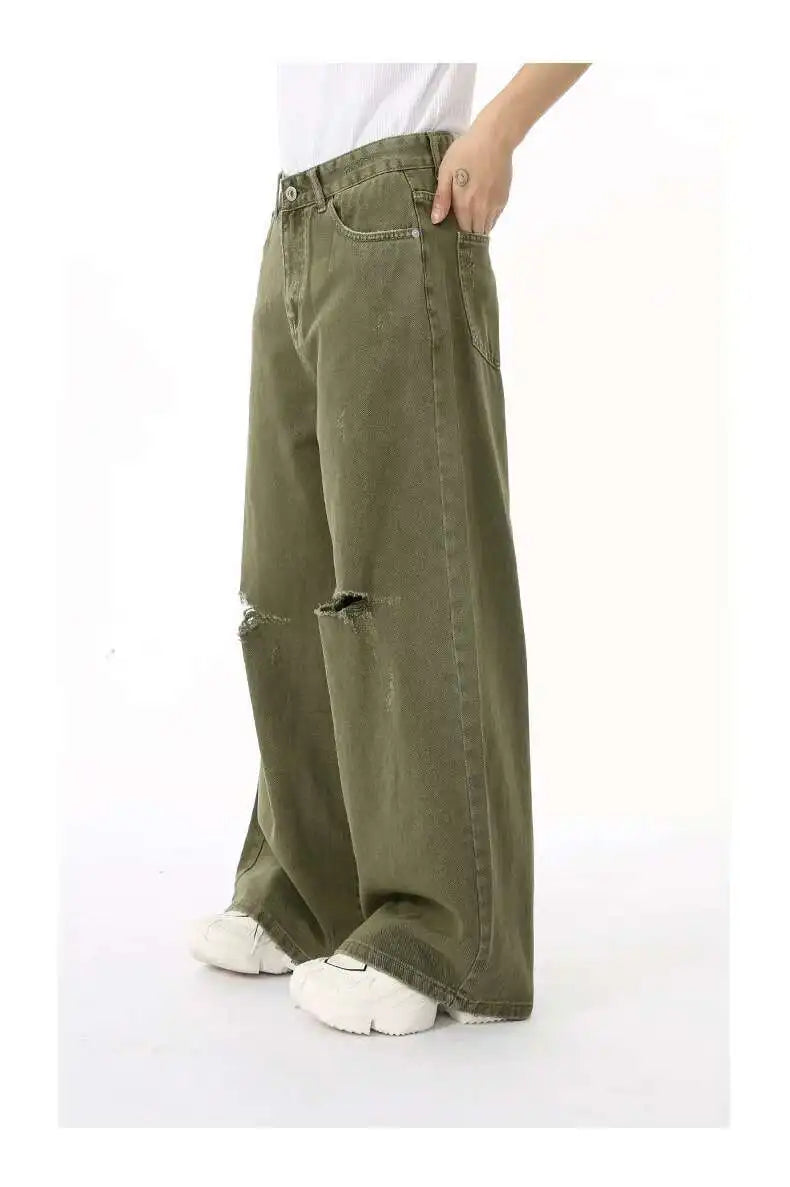 Men's Green Loose-Fit Straight-Leg Jeans