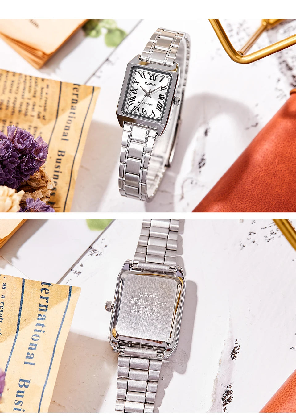 Casio Women’s Luxury Tonneau Silver Stainless Steel Watch - LTP-V007D