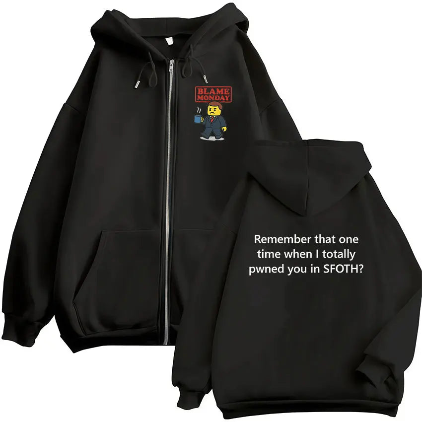 Blame John Meme Oversized Zip-Up Hoodie