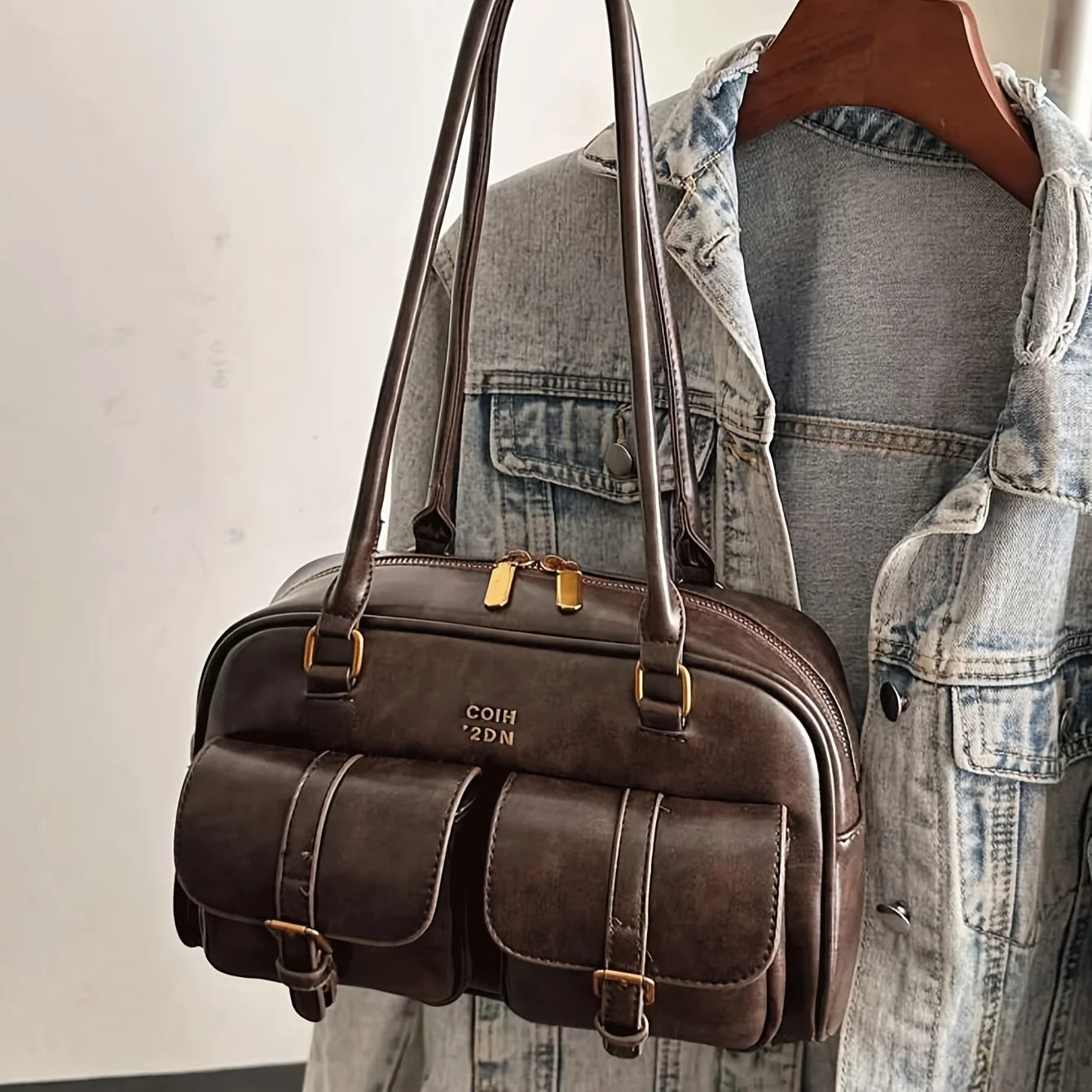 Women’s Coffee Brown Multi-Pocket Shoulder Bag | Vintage PU Leather Crossbody