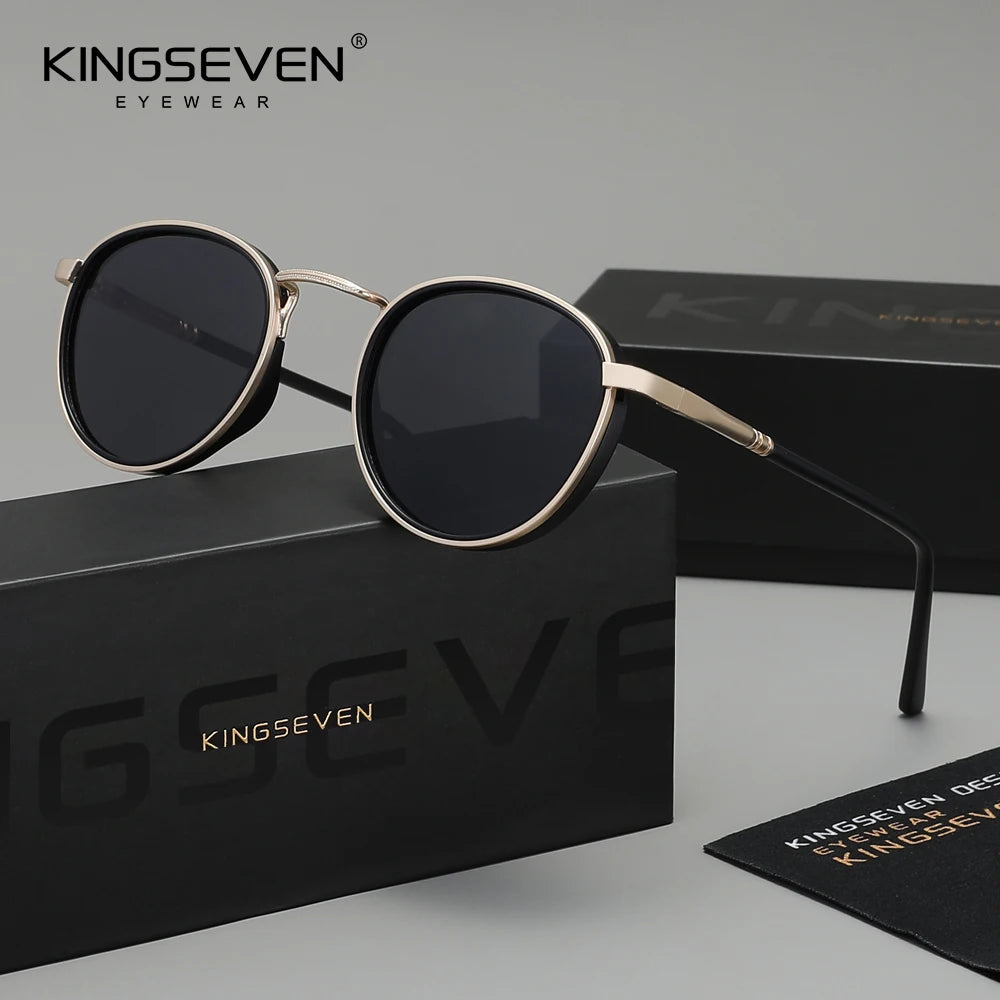 KINGSEVEN Original Causal Round Frame Sunglasses Men Polarized UV400 Eyewear Luxury Retro Fashion Women Driving Fishing Glasses