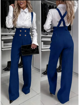 Retro Gold Double-Breasted Wide Leg Jumpsuit