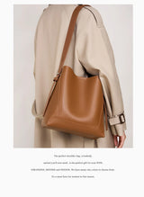 Zency New 2026 TrendyTwo Layer Cow Leather Shopper Shoulder Bag Commuter Large Bucket Handbag Simple High Quality Women Tote Bag