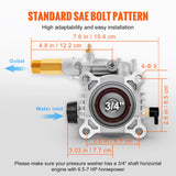 SucceBuy Pressure Washer Pump 3/4" Shaft Horizontal 3400 PSI 2.5 GPM Replacement Washer Pumps Kit Compatible with Honda RYOBI