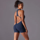 Sexy Hollow Backless Scrunch Butt Sport Jumpsuit Short Woman One Piece Gym Outfit Sleeveless Zipper Fitness Overalls Yoga Romper