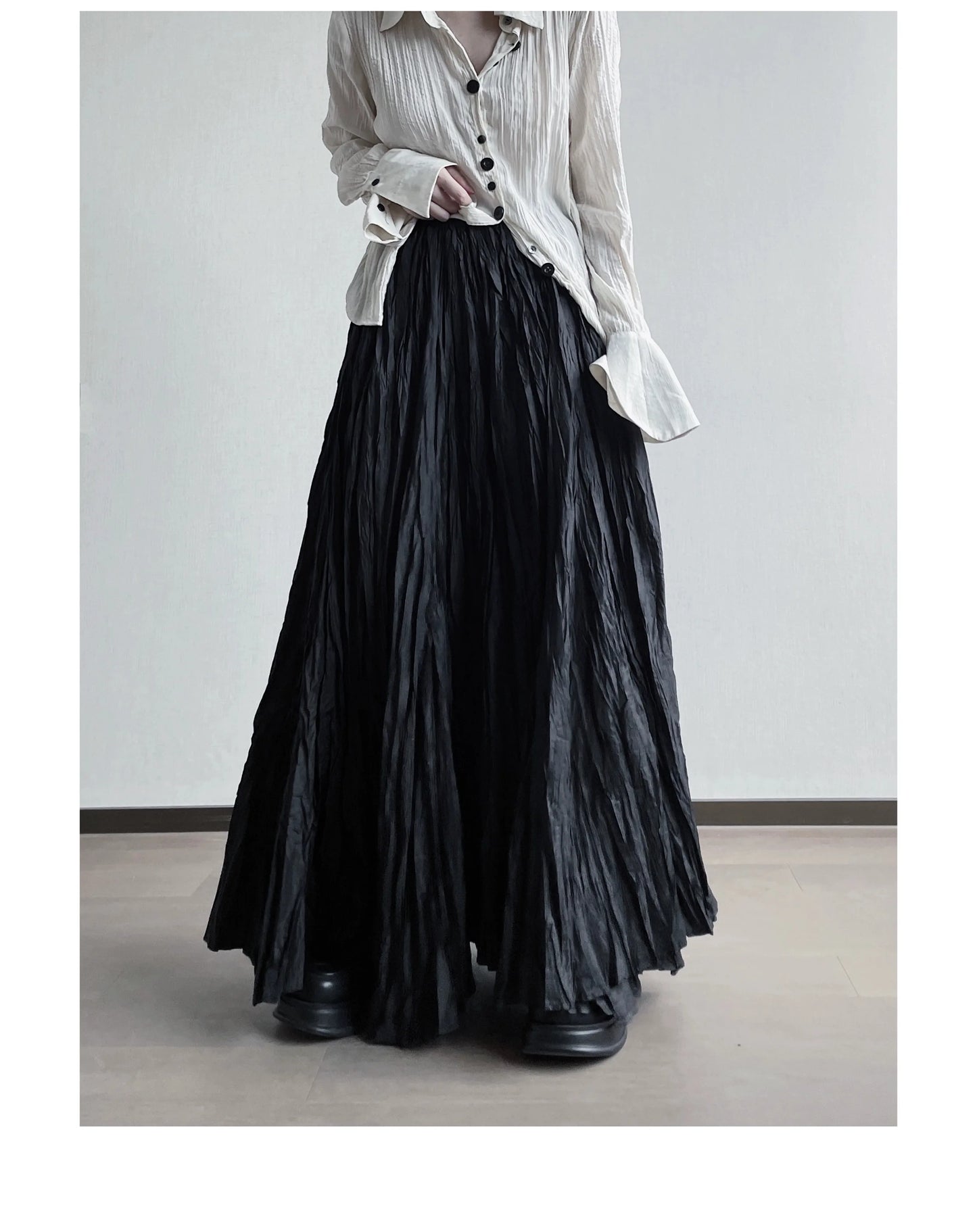 UMI MAO Irregular Fold Maxi Skirt – Elegant A-Line