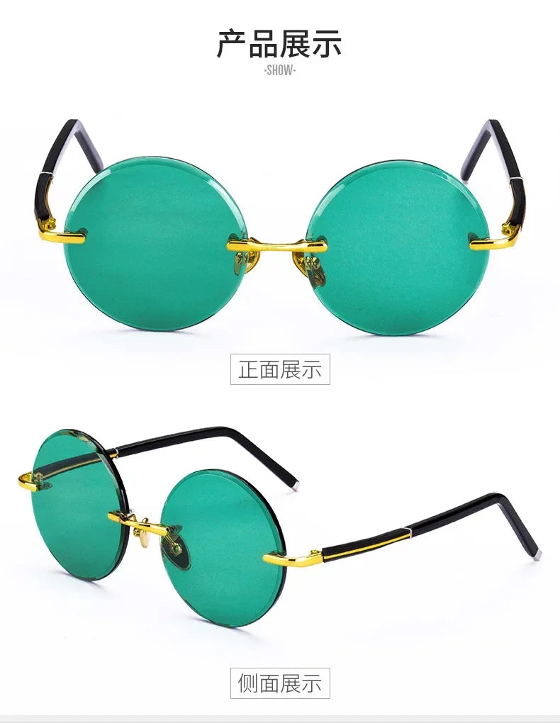 Rimless Round Sunglasses – UV400 Alloy Frame