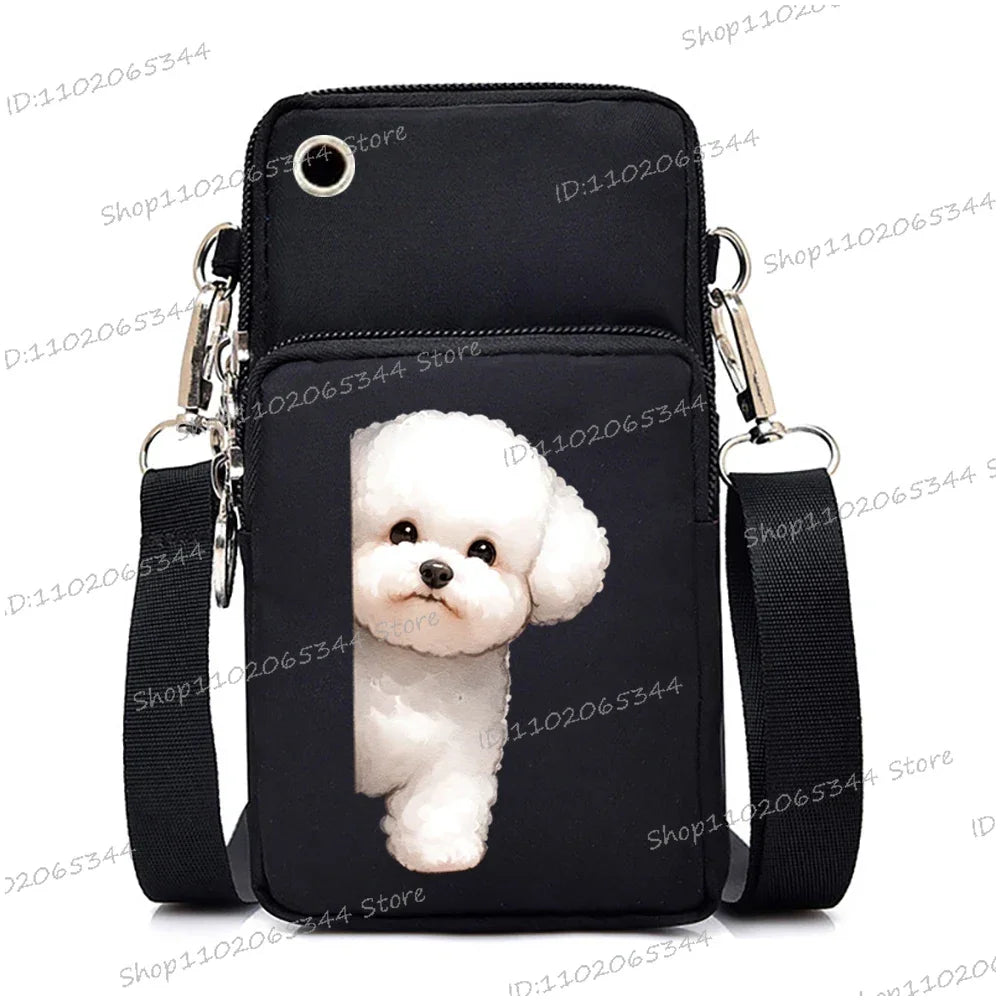 New Mobile Phone Bag Funny Anime Dog Print Shoulder Messenger Bag Women Men Coin Purse Handbag Animal Lover Small Crossbody Bag