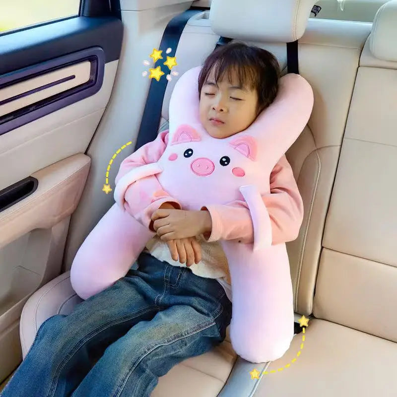 Kids Car Neck Pillow with Seat Belt Safety Sleep Aid Prevent Leaning Head Back Seat Sleeping Comfort During Long Distance Trave