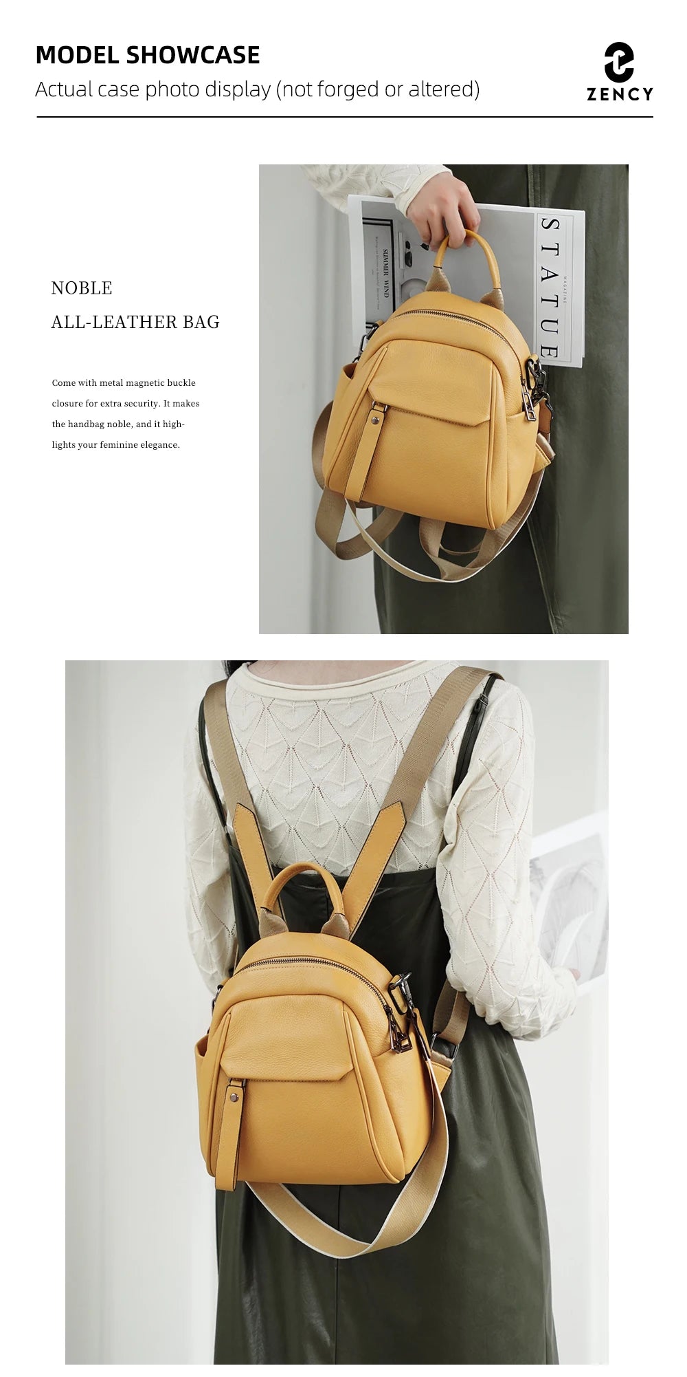 Zency Soft Genuine Leather Women Small Casual Backpack Travel Rucksack Shoulder Bag Purse Preppy Style Mochila 2025