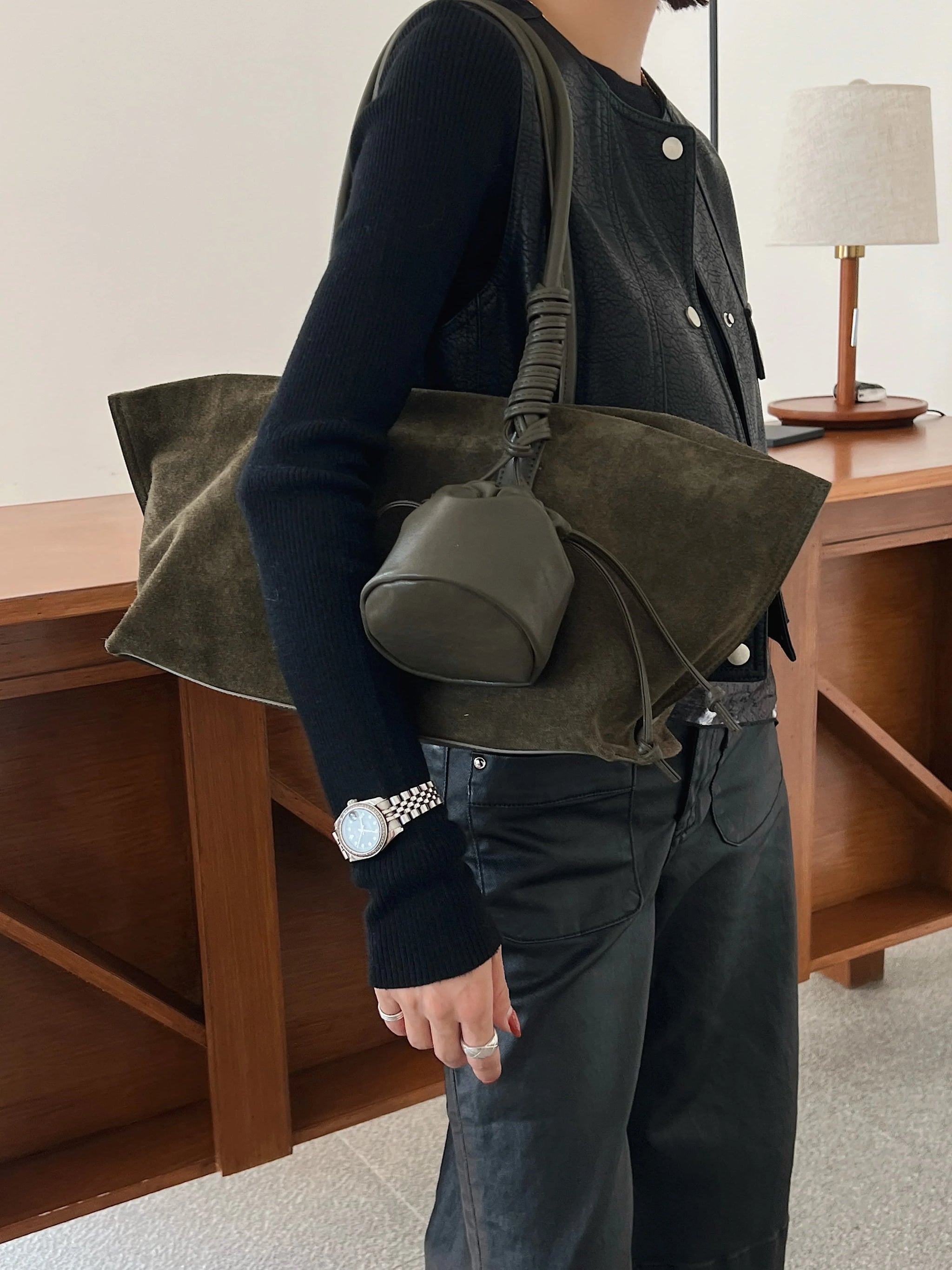 Motingsome Oversized Suede Tote Bag Women Shoulder Handbag and Purses Luxury Design Bags Roomy Casual Tote Large Capacity New In