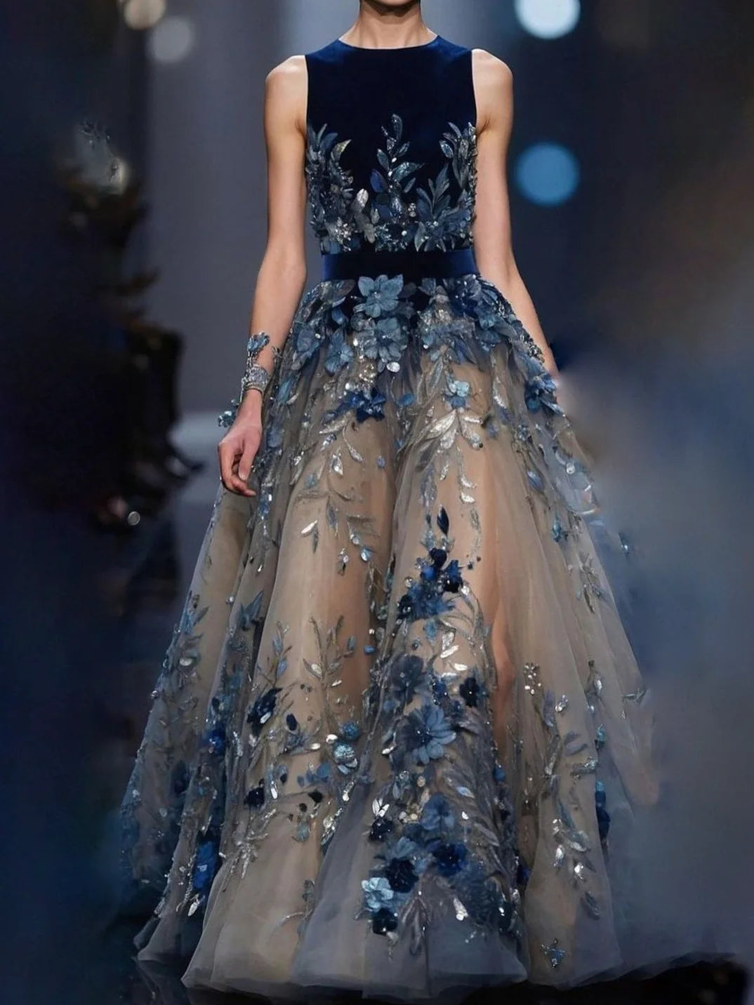 Floral Appliqué A-Line Evening Gown | Formal & Prom