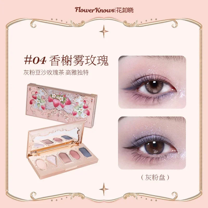 Flower Knows Strawberry Rococo Moonlight Mermaid Jewel Eyeshadow Palette 5 Colors Pearlescent Mashed Potatoes 2023