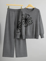 USA-Made Chic Rhinestone Knitted 2-Piece Set – High-Waist Wide Leg Lounge Outfit