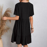 Elegant V-Neck Pleated A-Line Dress