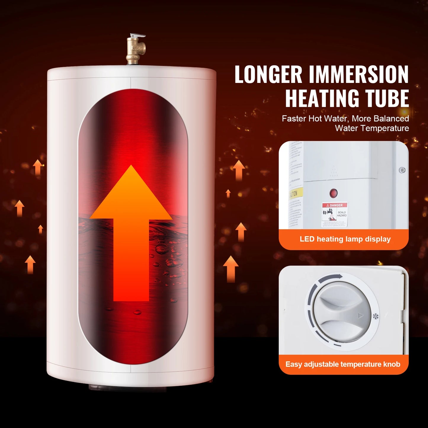 SucceBuy Electric Water Heater 40/70L Tank Instant Hot Water Heater 1.6Kw Tankless Water Heater w/ LED Display Knob Control IPX4