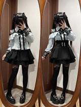 High Waist Lolita School orm Set Winter Faion oulder Bared irt And  Skirt Spicy Girl Clete Outfit Polyester ...