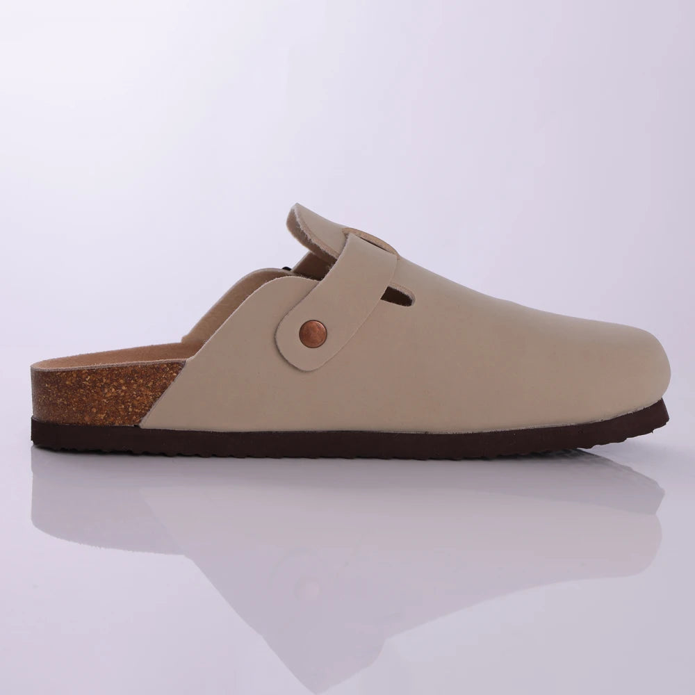 Evshine Men's Suede Clogs Fashion Leather Mules Cozy Footbed Slippers With Adjustable Buckle AntiSlip Cork Slippers Unisex Mules