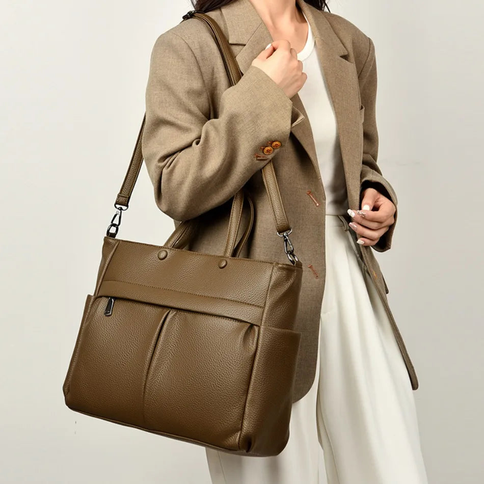 14'' Laptop Business Commuting Handbag Top Quality Materials Ladies Handbag Female Shoulder Bag Put in A4 Magazine and Notebook