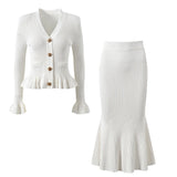 Elegant V-Neck Knit Mermaid Skirt Set