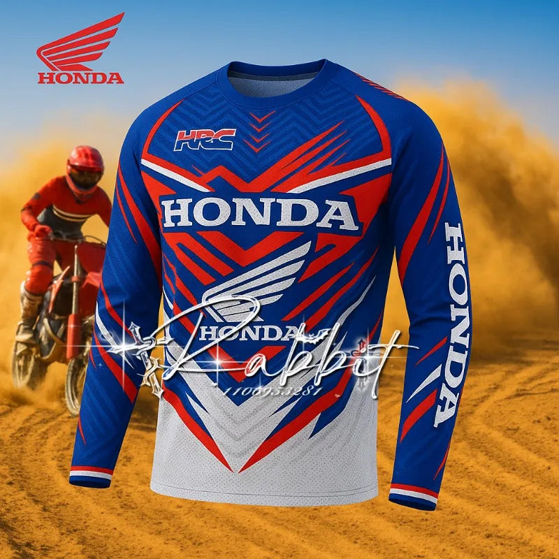 Men’s Honda Track Rider Long Sleeve Racing Jersey - Quick Dry Moto T-Shirt