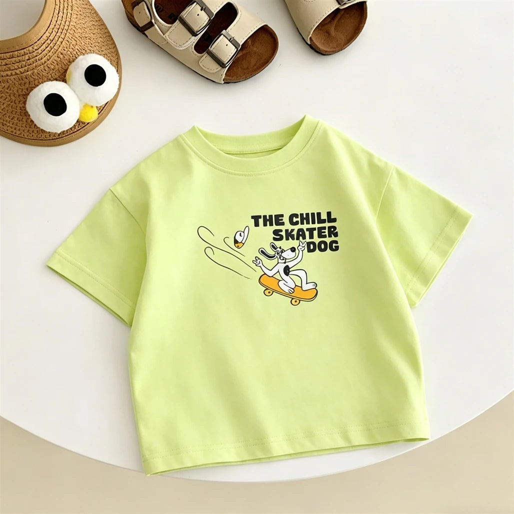 Summer Clothes Cartoon Printed Tops 1-7Years Old Child Round Neck Base Shirt Pure Cotton Clothing Kids Lovely Fashion T Shirt