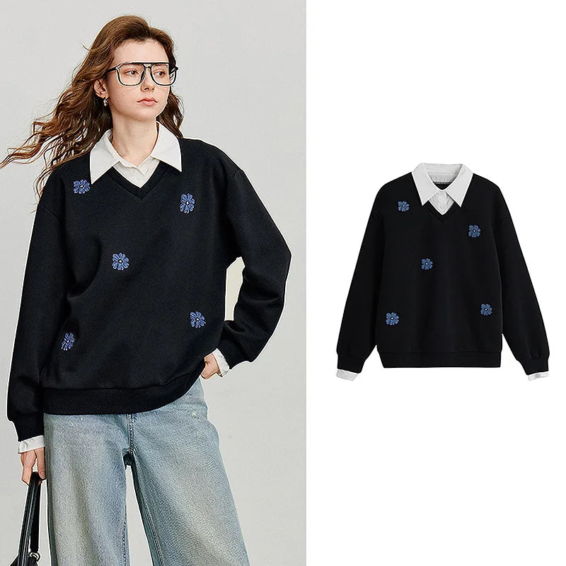 Women's Floral Embroidered Layered-Look Sweatshirt