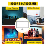 SucceBuy 100 Inch Tripod Projector Screen with Stand 16:9 4K HD Portable Projection Home Cinema for Indoor & Outdoor Projection