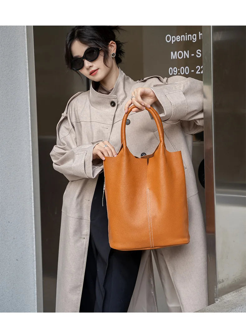 Luxury Soft Leather Bucket Bag | Large Women’s Shoulder Bag