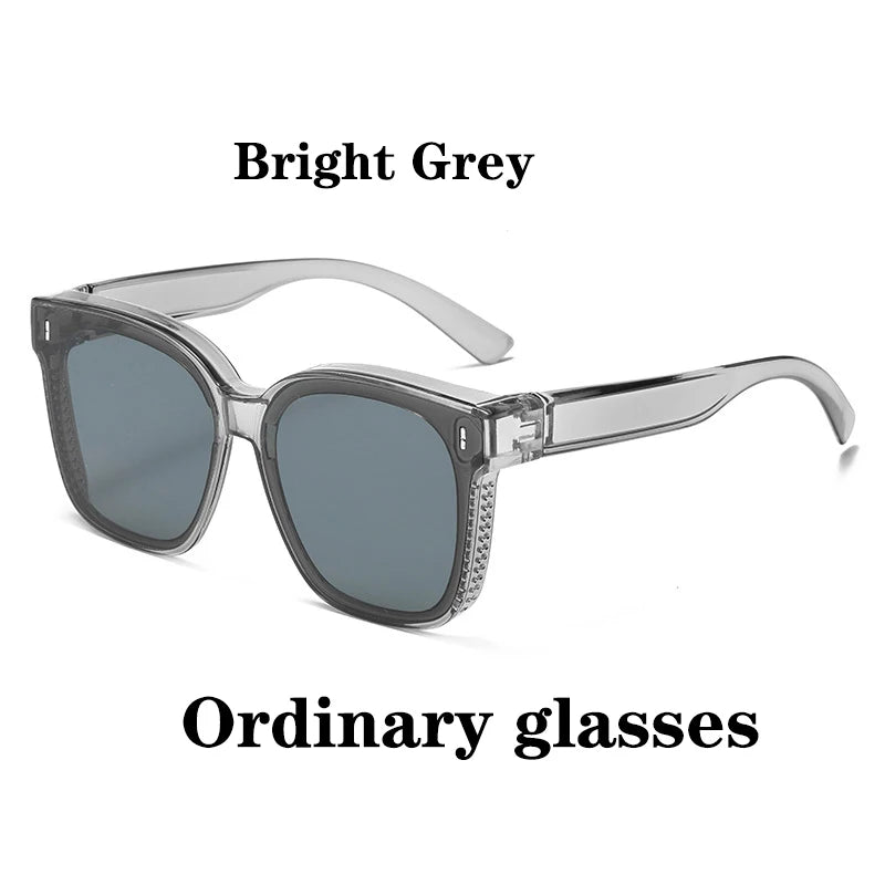 Polarized Clip-On Sunglasses for Glasses Wearers, Fashion Square Over Glasses Myopia Sunglasses, UV400 Protection for Driving, Fishing & Outdoor Use