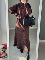 Leopard Print Suede Maxi Skirt – Women's Autumn Winter