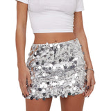 Women's High-Waisted Sequin Bodycon Pencil Skirt - Sparkly Party Mini