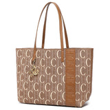 CH Fashion Women's Large Capacity Tote Bag Monogram Embossed Handbag with Metal Daily Commute Work Shoulder Bag
