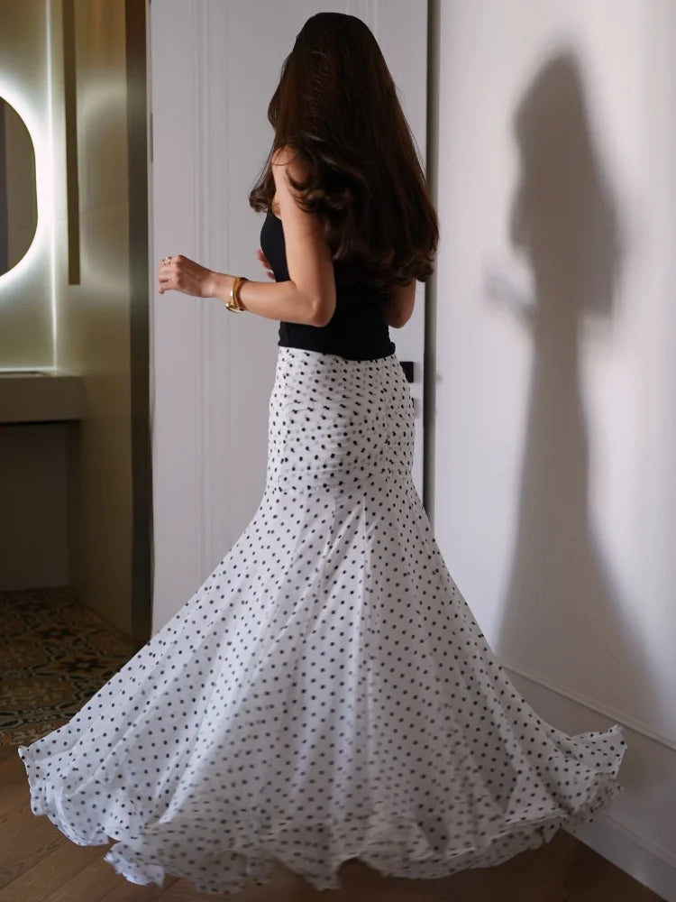 Women Polka Dot Print High Waist Maxi Skirt Elegant Ruched Mermaid Long Skirts 2026 Summer Casual Vacation Fashion  Outwear