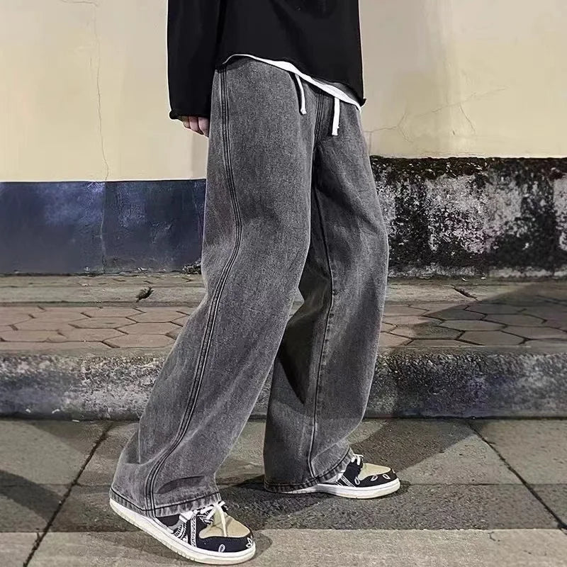 Men's Wide Leg Drawstring Jeans