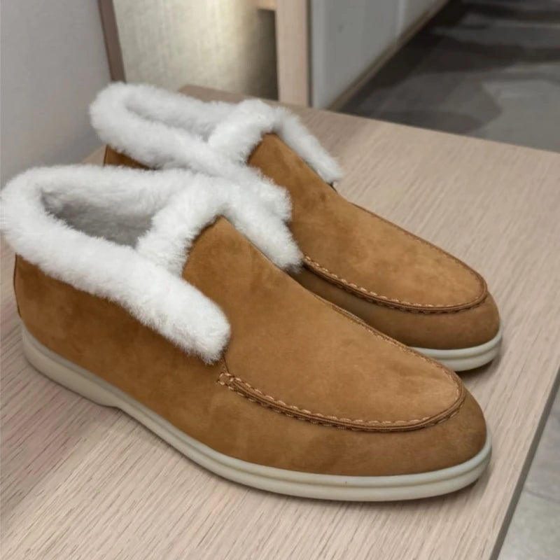 Premium -Made Leather Ankle Snow Boots – 100% Wool Lined Winter Loafers