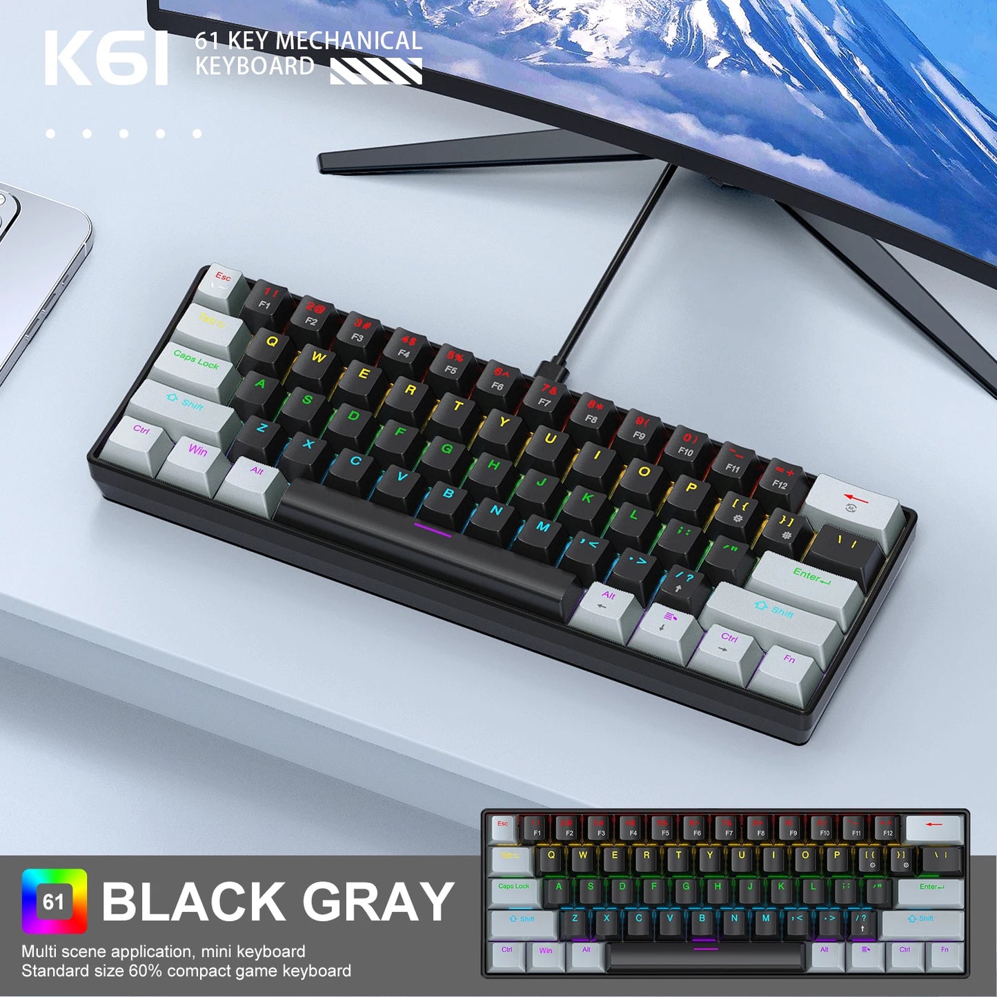 APAYADO K61 Mini Mechanical Keyboard – RGB 61-Key