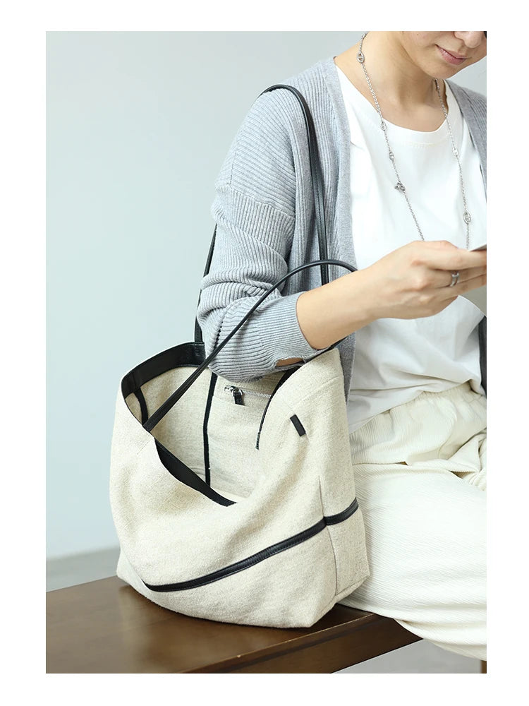 2024 Autumn Cotton And Linen Blend Material Tote Soft And Portable Shoulder Bags Women Casual Practical Bag