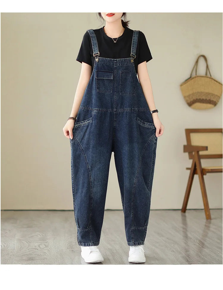 Vintage Patchwork Denim Cargo Overalls