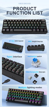 APAYADO K61 Mini Mechanical Keyboard – RGB 61-Key