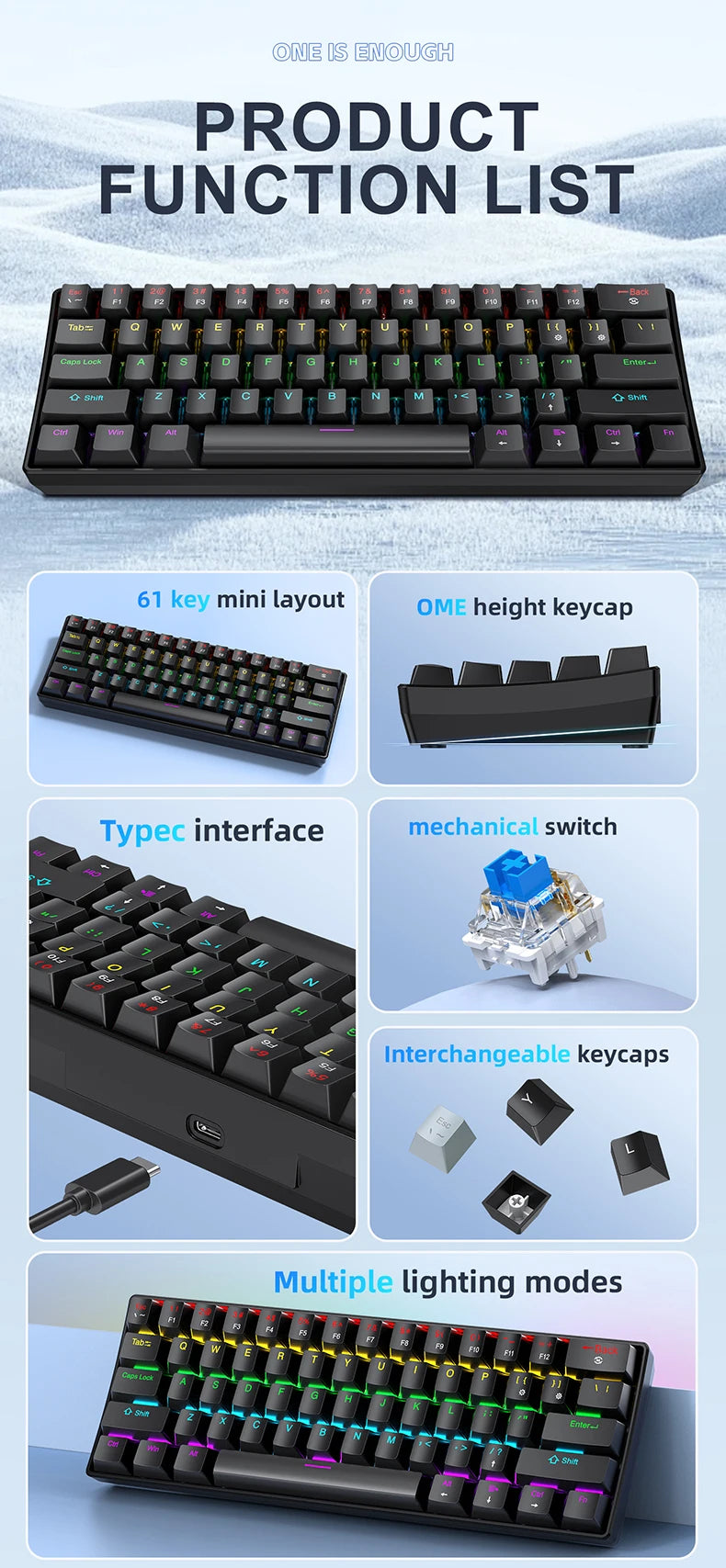 APAYADO K61 Mini Mechanical Keyboard – RGB 61-Key