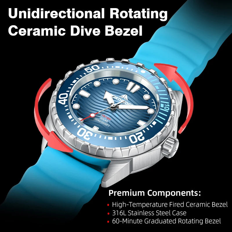 TRITON Men's Solar Dive Watch with Ceramic Bezel