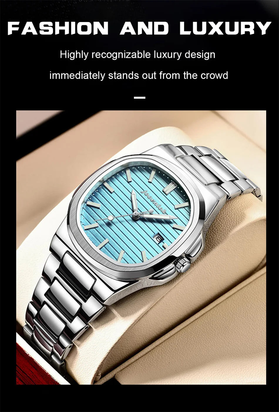 2025 New luxury military man watch square waterproof bright Date week men watch stainless steel Quartz men watches Reloj + box