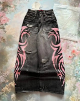 Men’s Y2K Gray Printed Loose-Fit Jeans