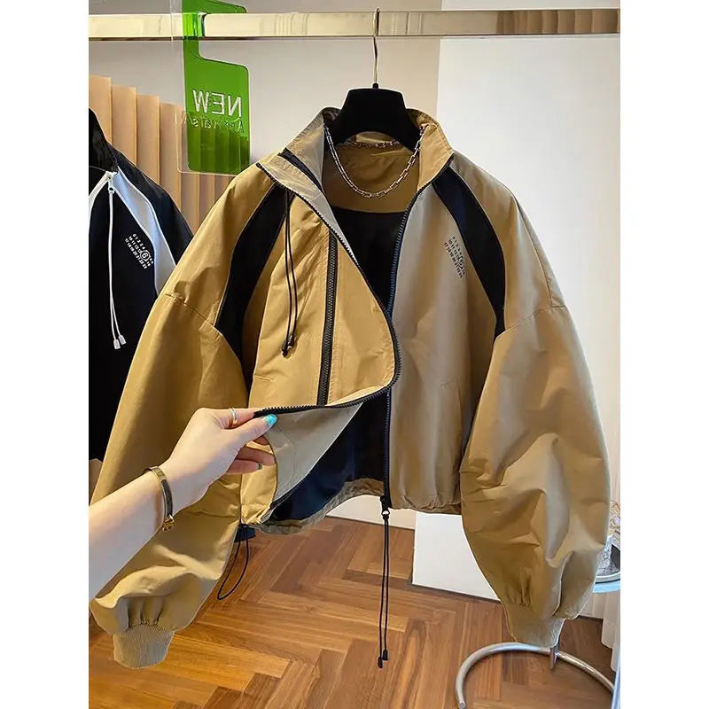 Elegant Stand Collar Zip Jacket for Women