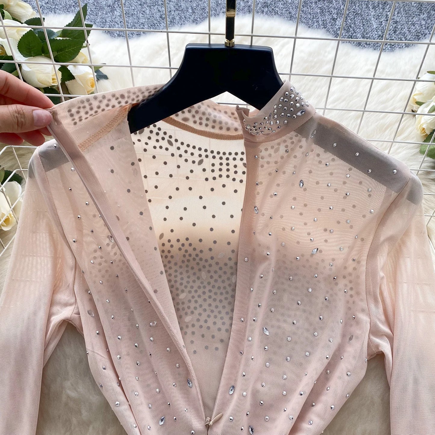 Sparkle & Shine: Women's Rhinestone Mesh Romper