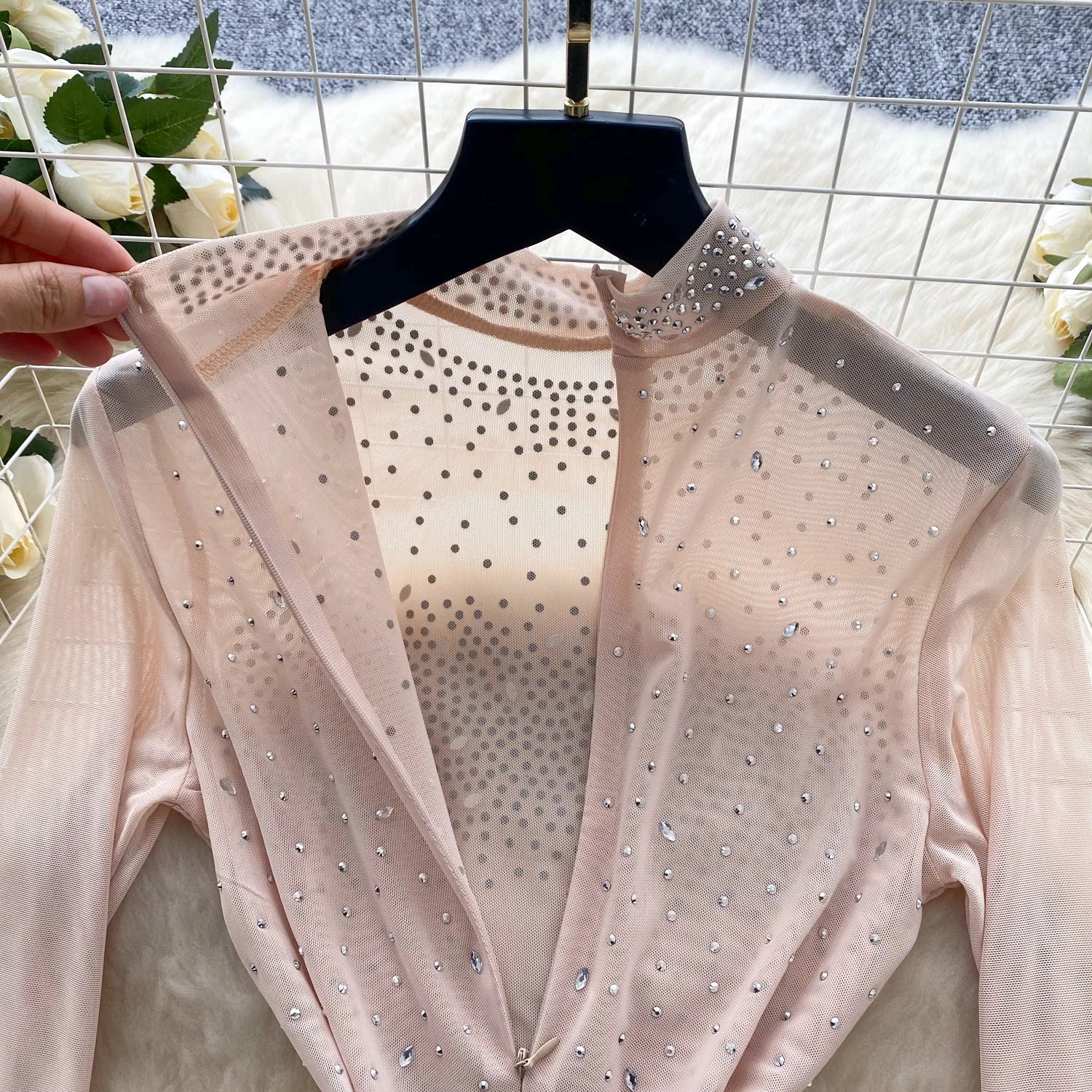 Sparkle & Shine: Women's Rhinestone Mesh Romper