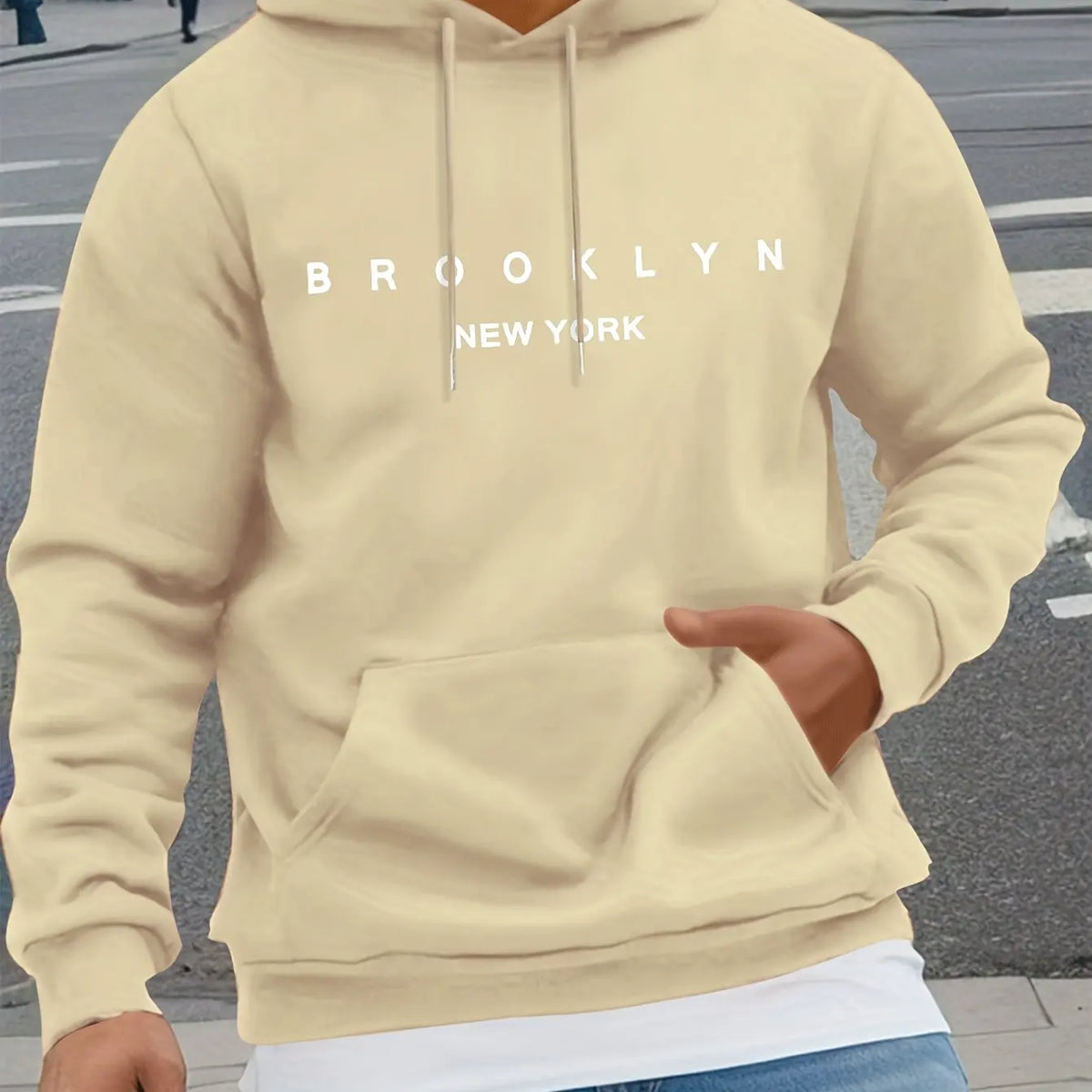 Men's Autumn and Winter Casual Fashionable Loose Brooklyn Classic Letter Printed Long-Sleeved Warm Hooded Pullover
